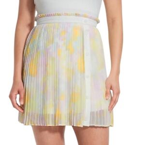 NWT Modcloth Frill Seeker Pleated Pastel Mini Skirt Yellow White Sz 12/ Large